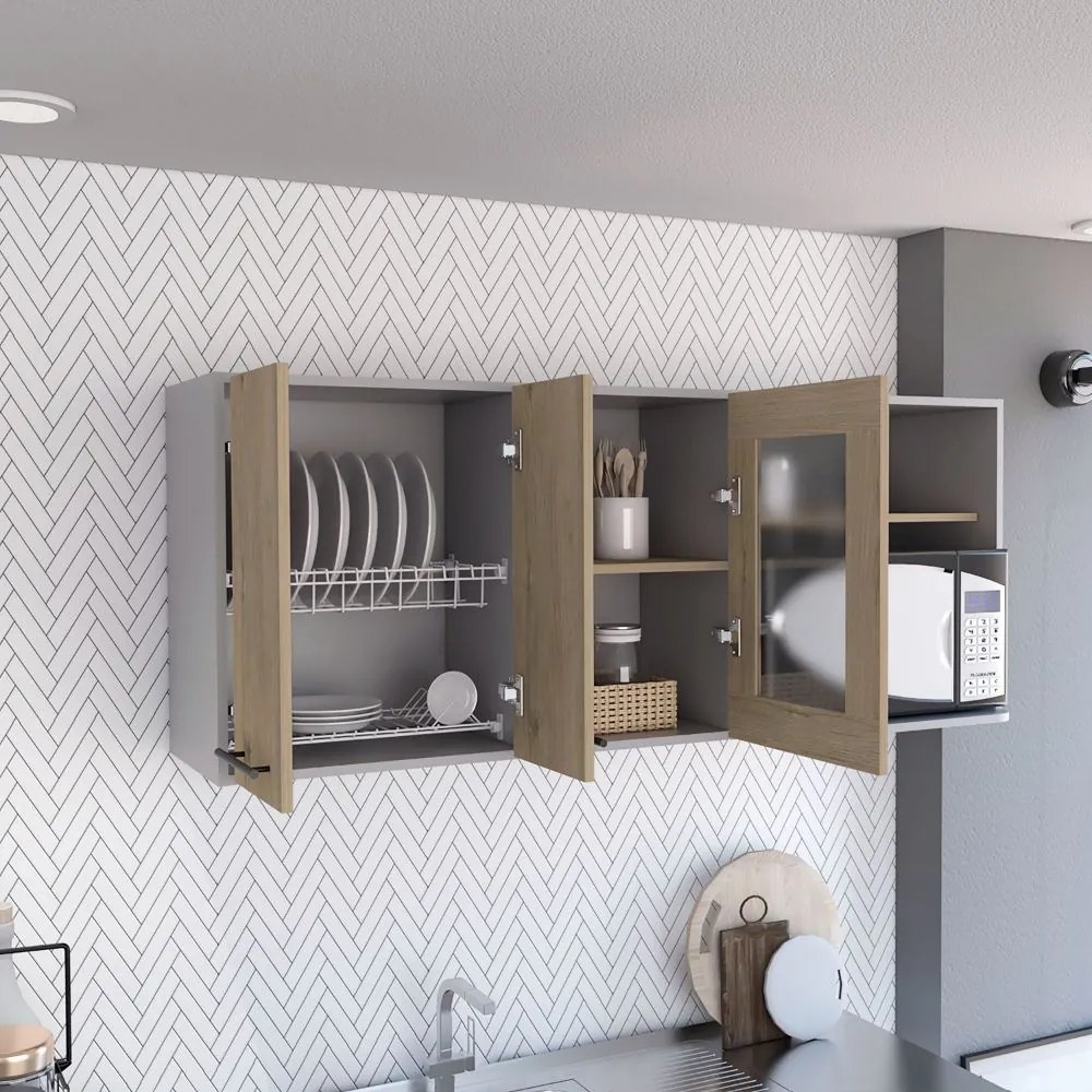 Armário de Cozinha de parede Hasset para cozinha, com armários e prateleiras internas, 60 cm a x 150cm L x 40cm P, cinza/rovere