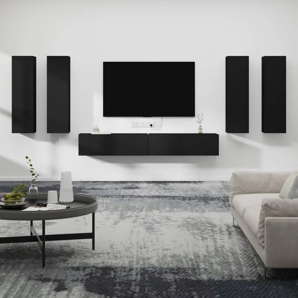 vidaXL Conjunto móveis de TV 6 pcs madeira processada preto