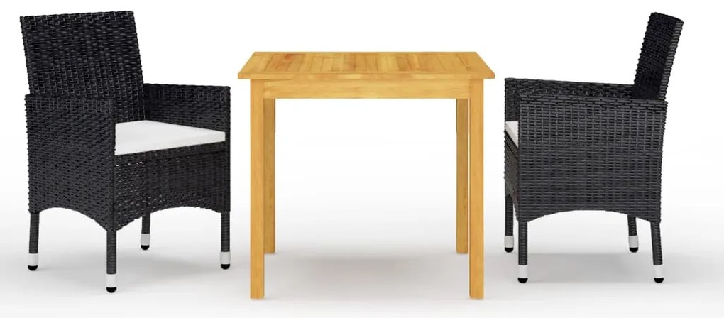 3 pcs conjunto de jantar para jardim preto