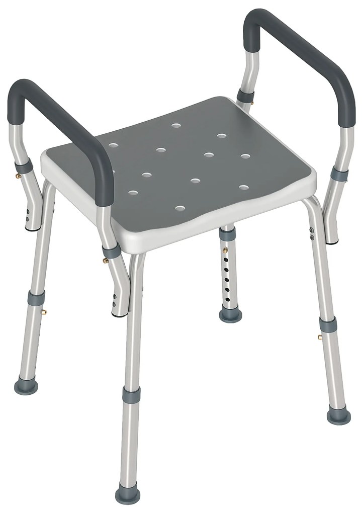 HOMCOM Banco de Duche com Altura Ajustável Banco de Duche de Alumínio Antiderrapante para Idosos 52x45x57-69 cm Cinza | Aosom