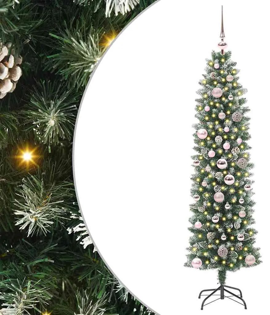 vidaXL Árvore Slim de Natal Artificial Verde e Branco 150 cm