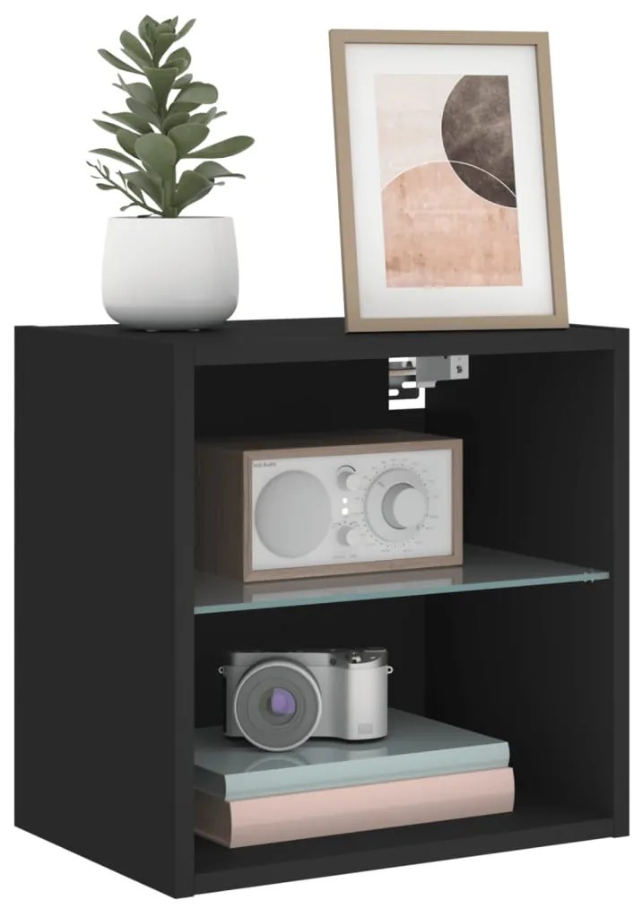 Mesa de cabeceira de parede com luzes LED preto