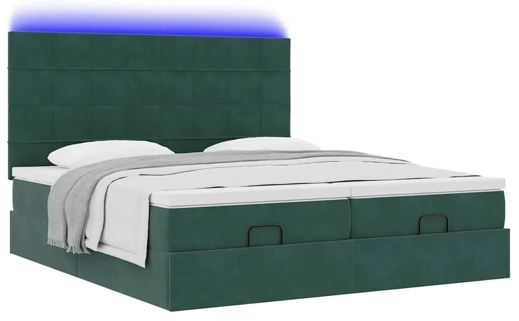 Estrutura de cama otomana com colchão verde escuro Veludo