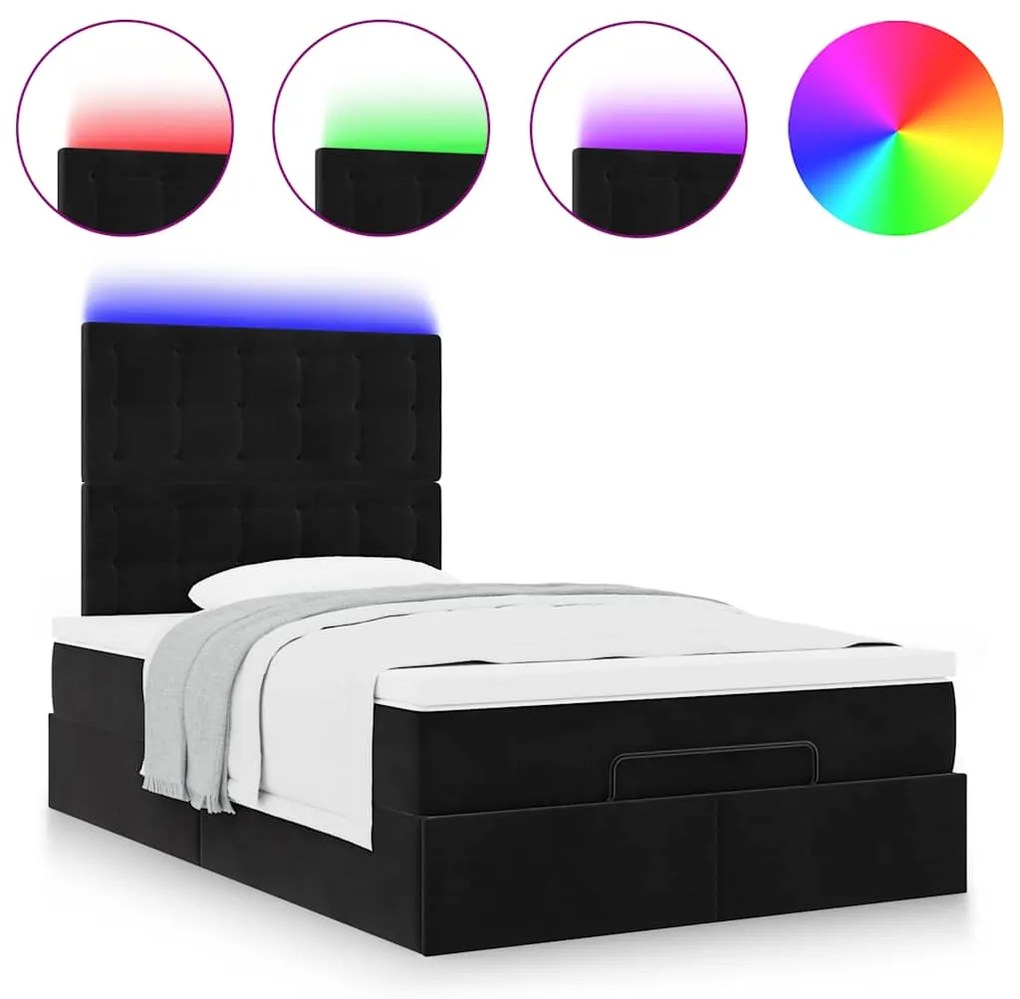 Estrutura de cama otomana com colchões 120x200 cm veludo preto