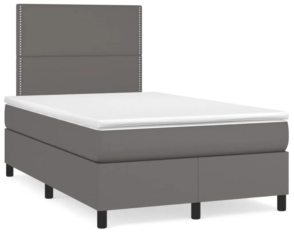 Cama boxspring com colchão 120x190 cm couro artificial cinzento