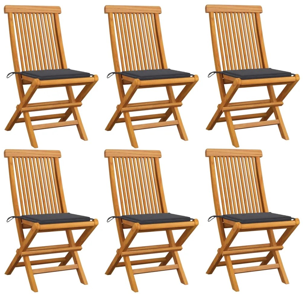 vidaXL Cadeiras de jardim c/ almofadões antracite 6 pcs teca maciça