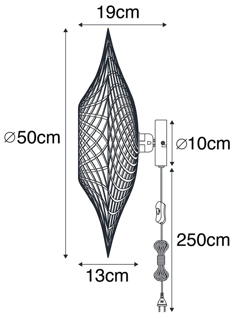 LED Candeeiro de Parede Inteligente Bambu 50 cm com Tomada incl. Wifi A60 - Rina Oriental