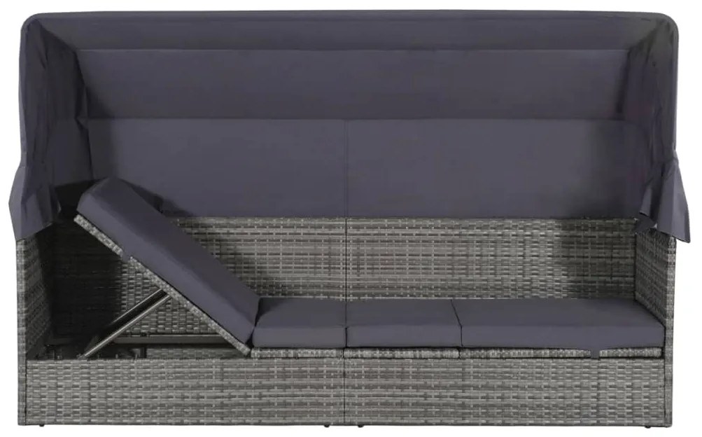 Espreguiçadeira de jardim com toldo 205x62 cm vime PE cinzento