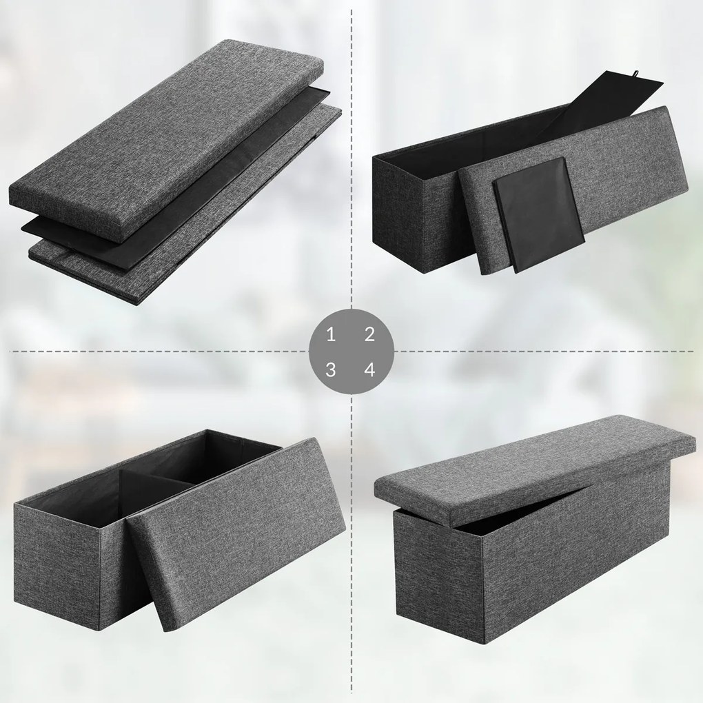 Banco com espaço de armazenamento 115x38x38cm dobrável cinza escuro