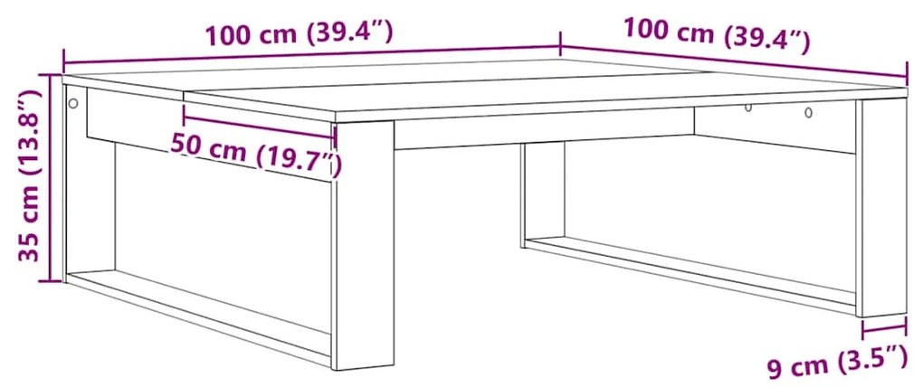 Mesa de Centro vidaXL Preta Carvalho 100x100x35 cm Madeira engenheirad