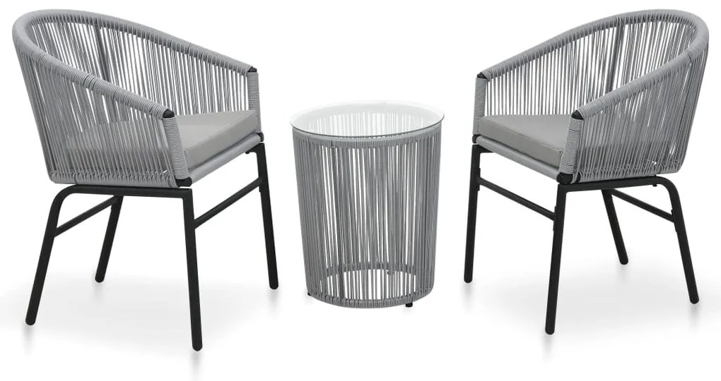 vidaXL 3 pcs conjunto de bistrô com almofadões vime PE cinzento