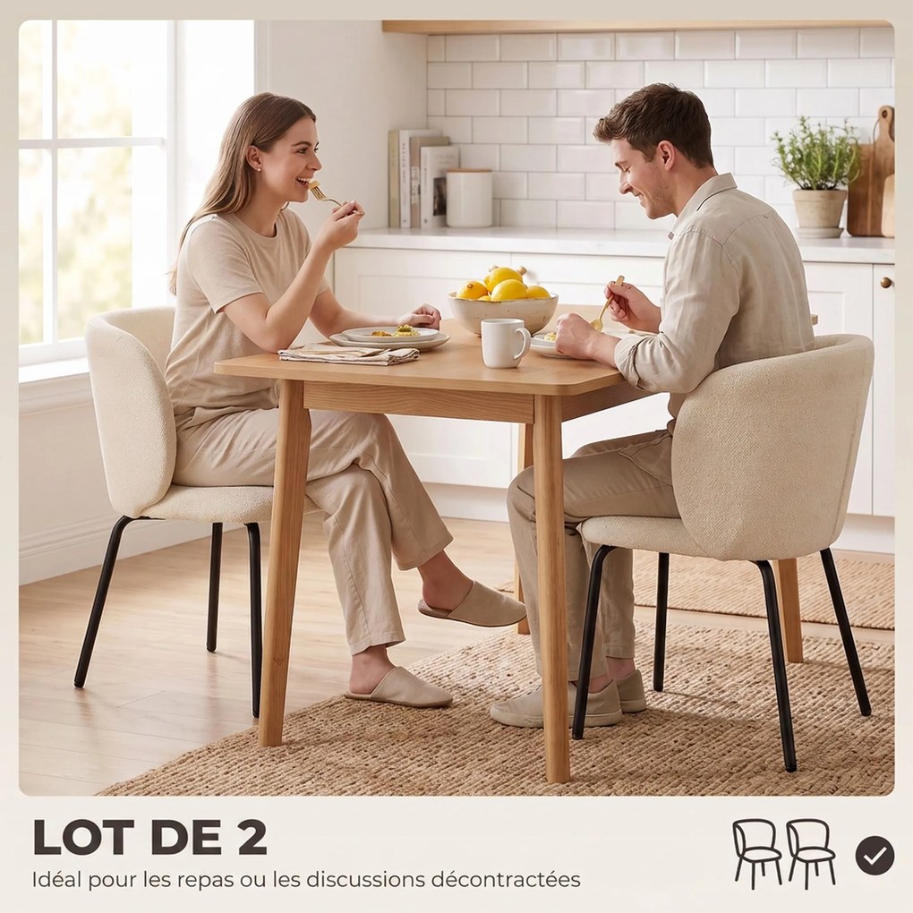 Conjunto de 2 Cadeiras de Jantar, 58 x 57 x 77 cm (MESA NÃO INCLUIDA), Estofadas em Chenille, Bege
