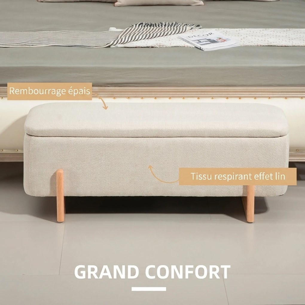 Banco-Baú de Arrumação, 111 x 44 x 44,5 cm, Arrumação Escondida, Creme