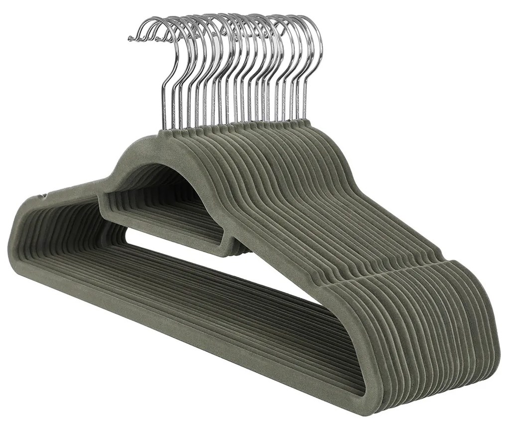 Cabides de veludo SONGMICS, conjunto de 20 cabides para roupas, antiderrapantes, com barra de gravata e gancho giratório de 360°, economizam espaço, 0,6 cm de espessura, 43,5 cm de comprimento, para vestidos e calças, cinza CRF20V