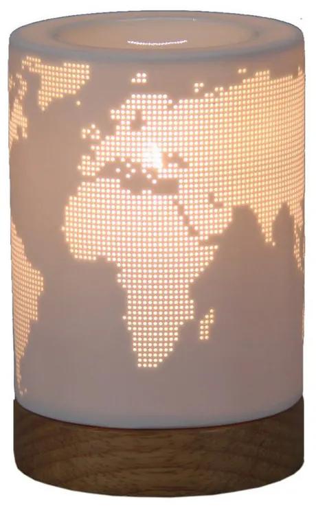 Lâmpada de Mesa Mapa do Mundo Madeira Porcelana