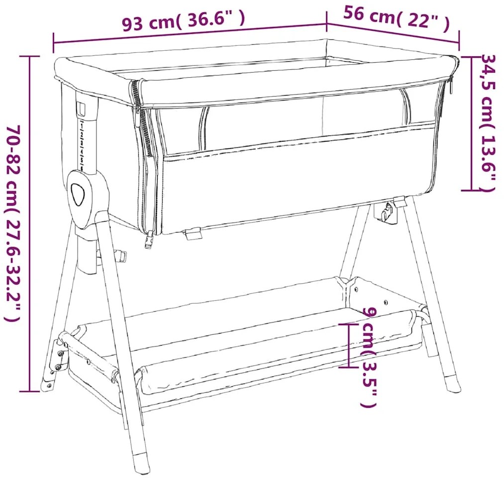 Cama de bebé com colchão tecido de linho cinzento-claro