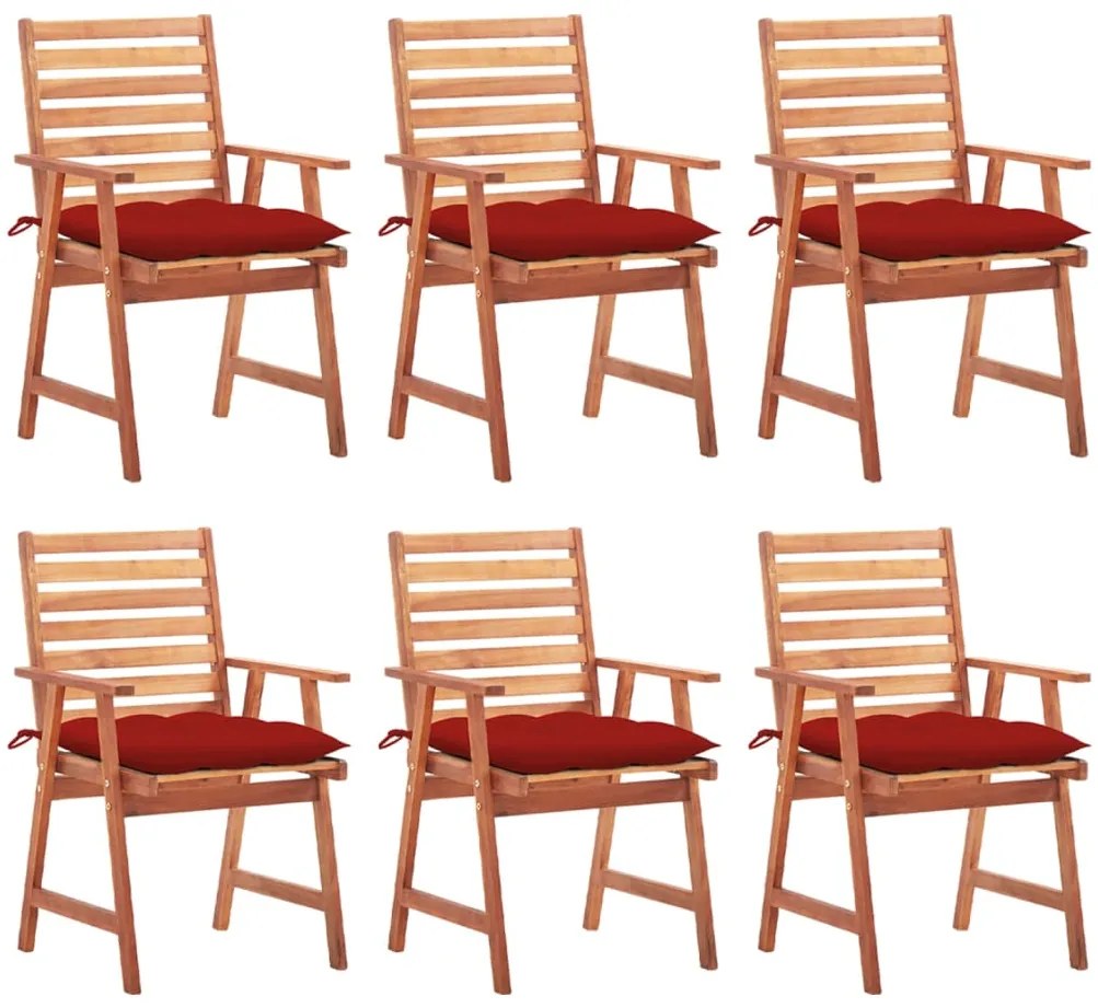 Cadeiras de jantar p/ jardim 6 pcs c/ almofadões acácia maciça