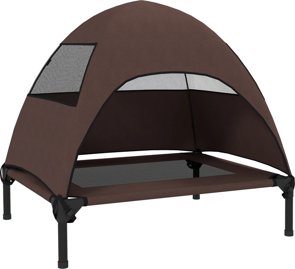 PawHut Cama para Cães Exterior com Dossel, Cama Elevada para Cães de Porte Médio, 76 x 61 x 71cm, Café | Aosom Portugal