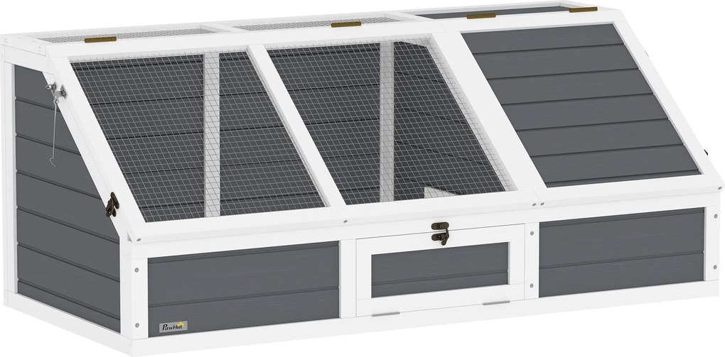 PawHut Casa para Tartarugas em Madeira sem Base com Tampas Articulada Porta Frontal com Pestilhas 120x55x50 cm Cinza Claro | Aosom Portugal