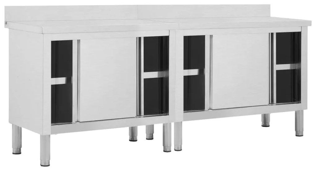 Mesas trabalho c/ portas correr 2pcs 200x50x(95-97)cm aço inox.