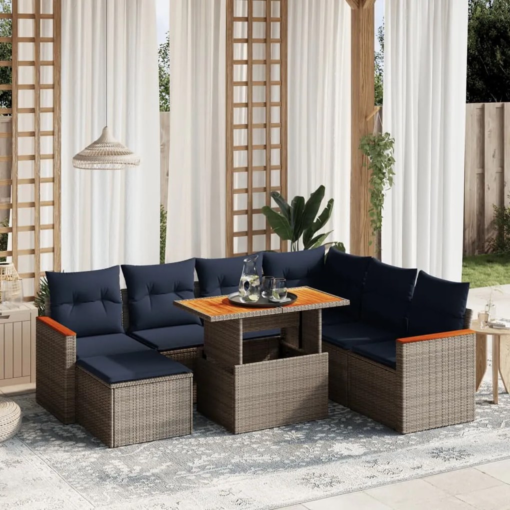 vidaXL 8 pcs conjunto sofás p/ jardim c/ almofadões vime PE cinzento