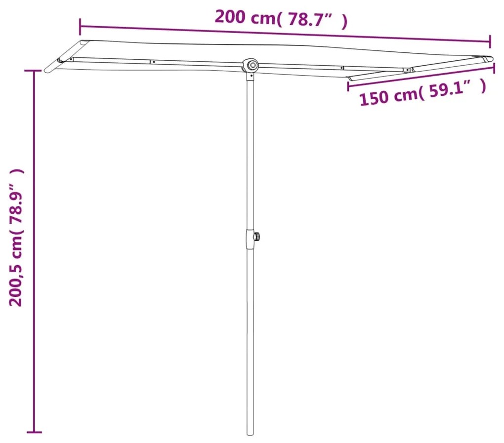 Guarda-sol exterior com mastro alumínio 2x1,5 m terracota