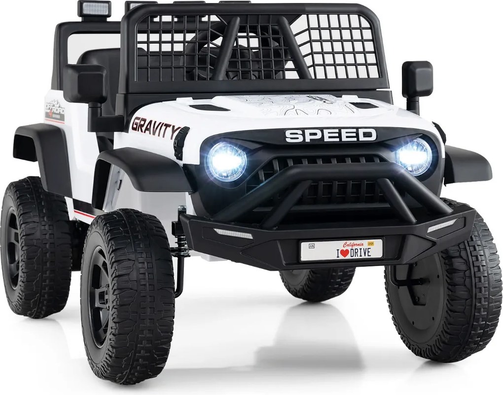 Carro elétrico de 24 V para crianças com controlo remoto, música, buzina, faróis LED e suspensão com molas – A partir dos 3 anos – 2 lugares – Preto+B