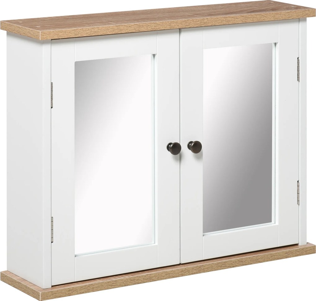 Armário de parede com espelho para casa de banho 56 x 14 x 46 cm, de 2 níveis, com 1 prateleira ajustável e 2 portas em branco