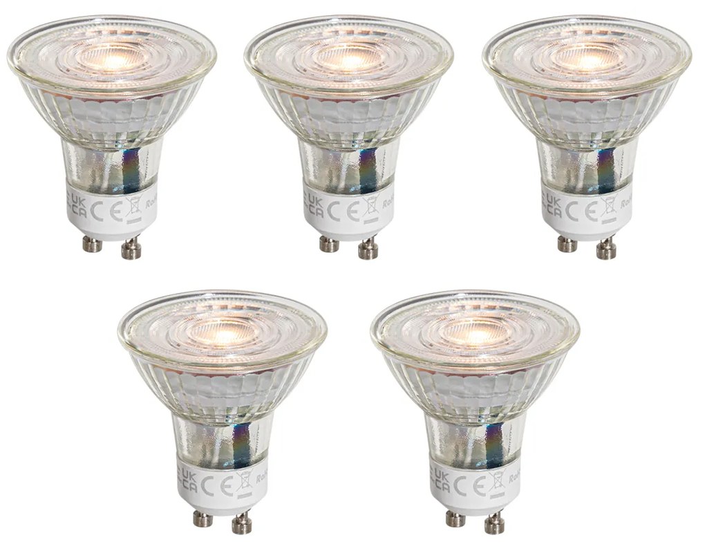 Conjunto de 5 lâmpadas LED GU10 50mm transparentes 4,5W 360 lm 2700K