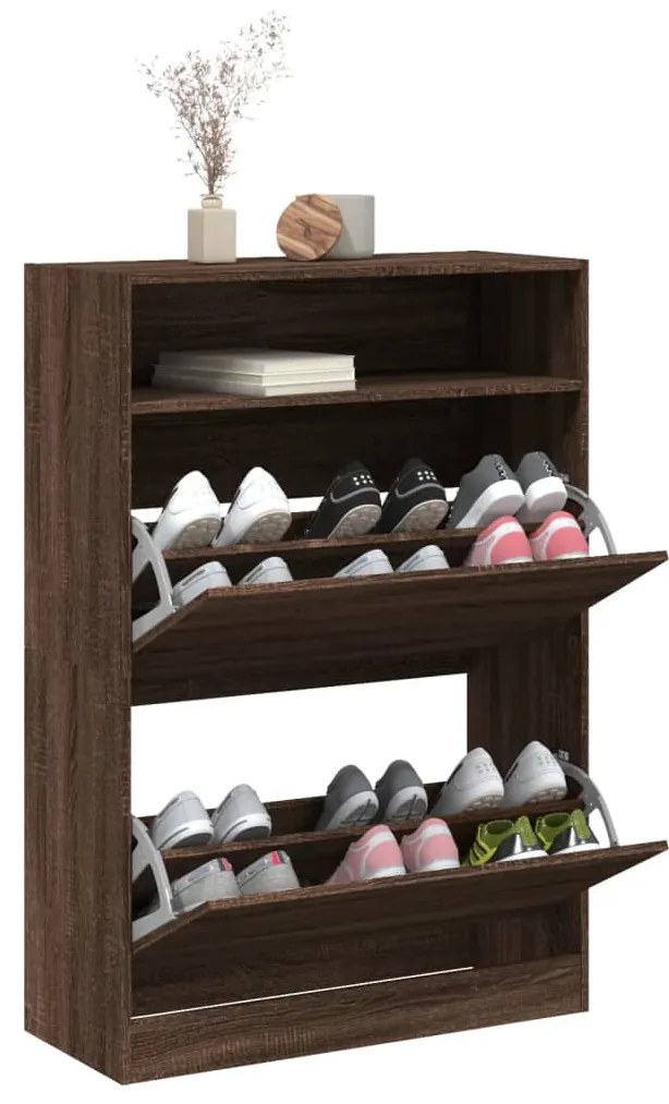Sapateira 2 gavetas articuladas 80x34x116cm carvalho castanho