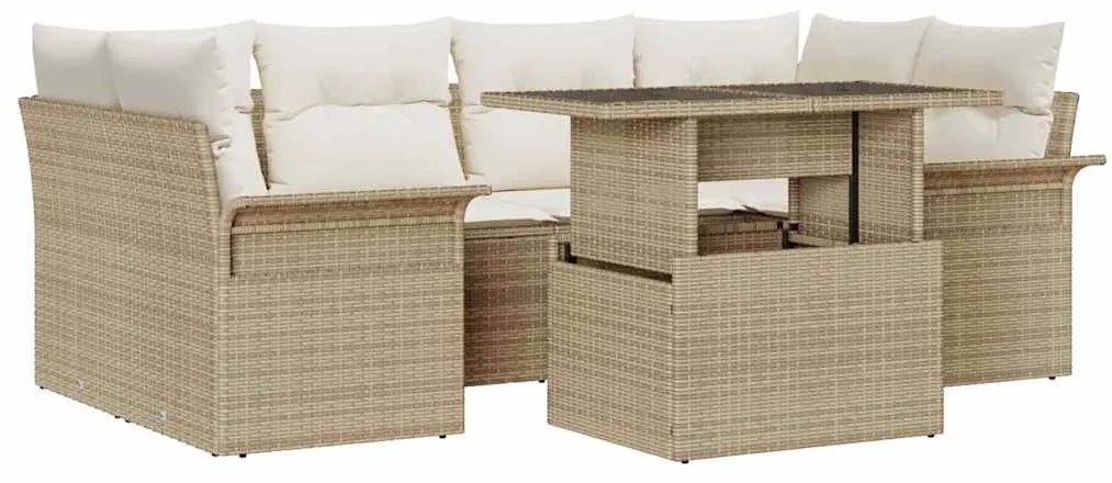 Conjunto de Sofás para Jardim em 7 Peças com Almofadas Bezas de Rattan