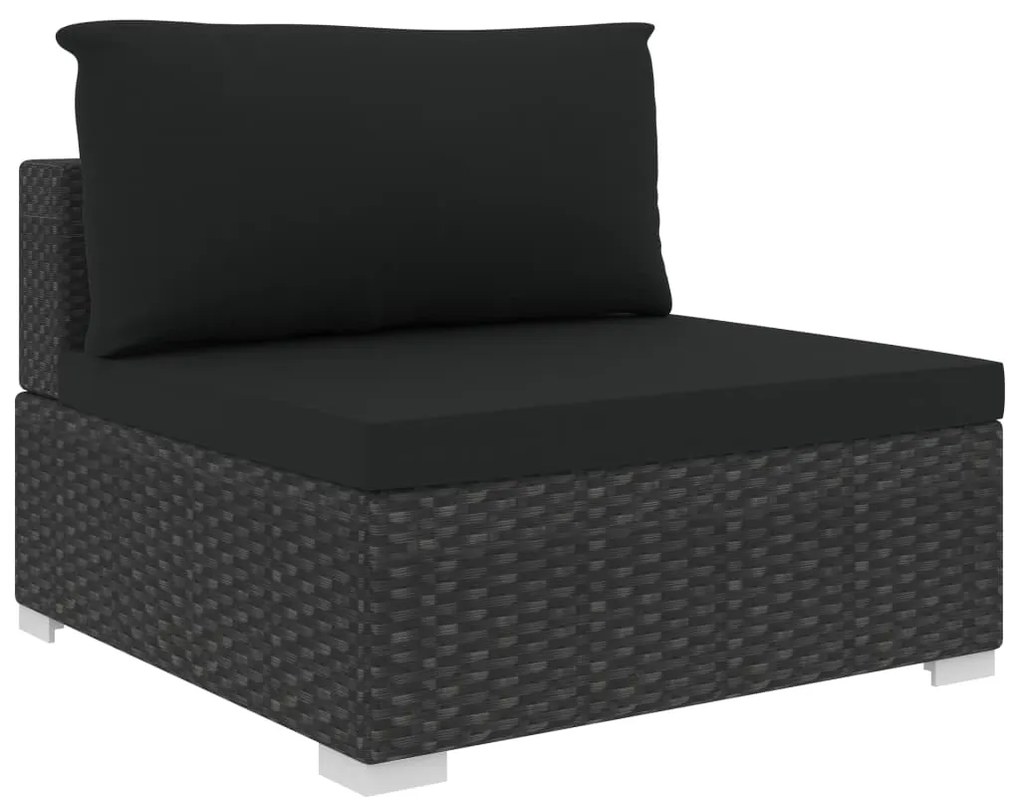 9 pcs conjunto lounge de jardim c/ almofadões vime PE preto