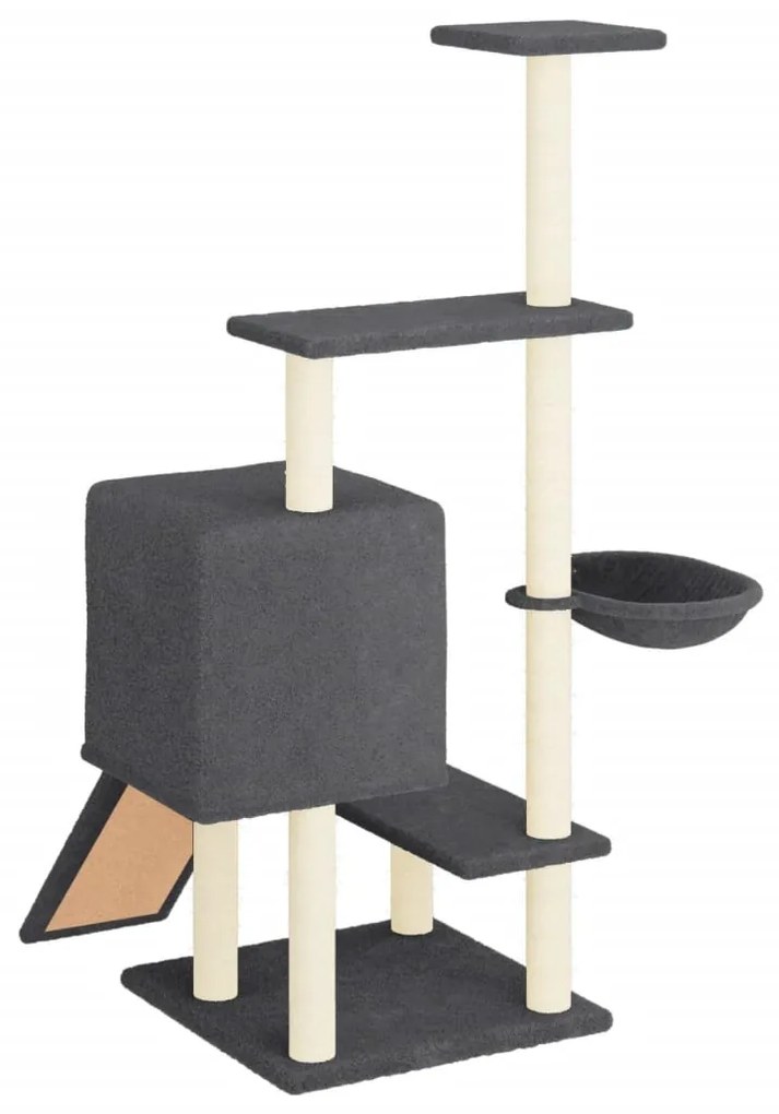 Árvore gatos c/ postes arranhadores sisal 130,5 cm cinza-escuro