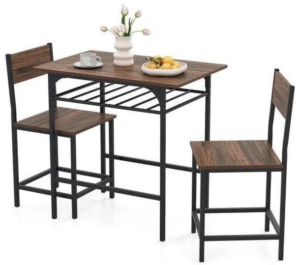 Conjunto de mesa de jantar de 3 peças, mesa retangular de madeira e cadeira para 2 pessoas, cinza