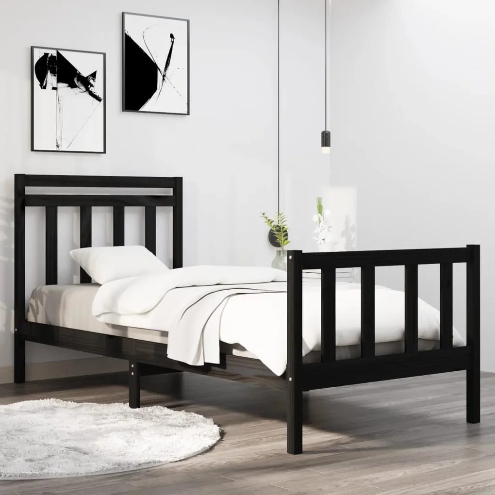 Estrutura cama pequena solteiro 75x190 cm madeira maciça preto