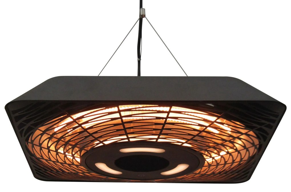 Outsunny Aquecedor Elétrico de Teto com 3 Faixas de Temperatura Luz LED Controle Remoto e Interruptor Tátil Ip45 45x45x10 cm Preto | Aosom Portugal