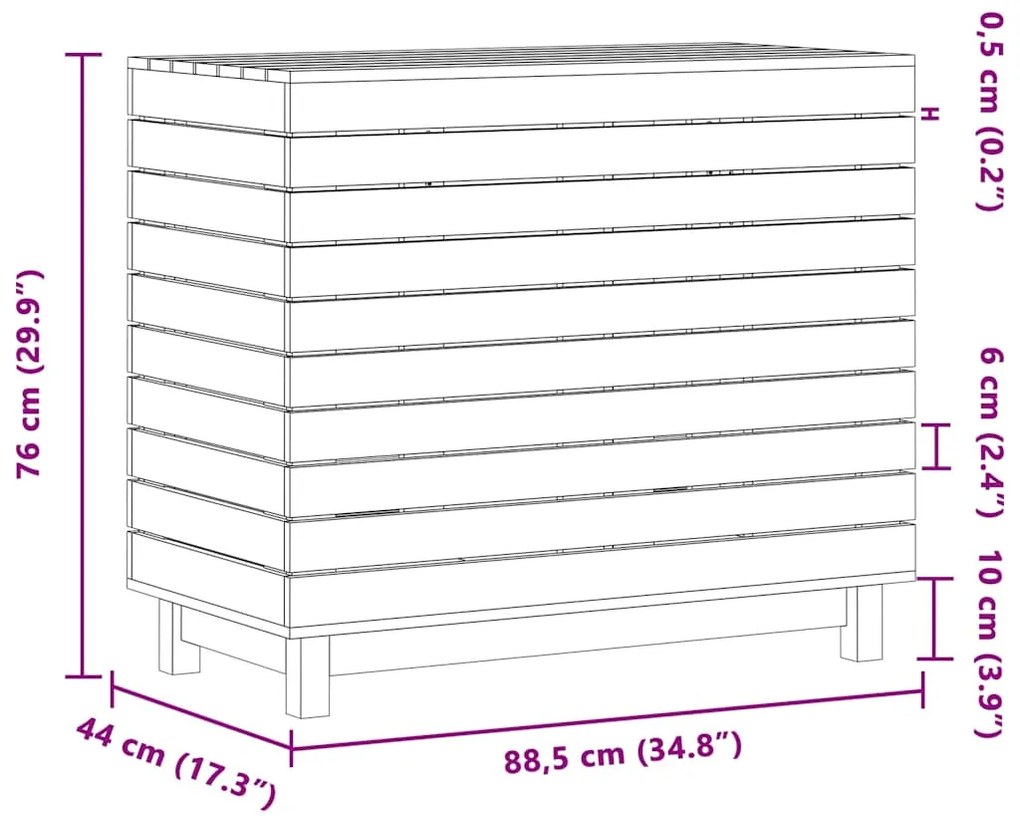 Cesto de roupa suja 88,5x44x76 cm pinho maciço branco