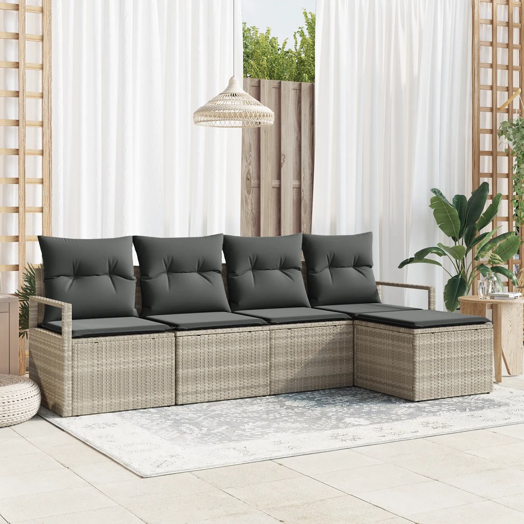 Conjunto de Sofás de Jardim 5 Peças com Almofadas Cinza Claro Rattan P
