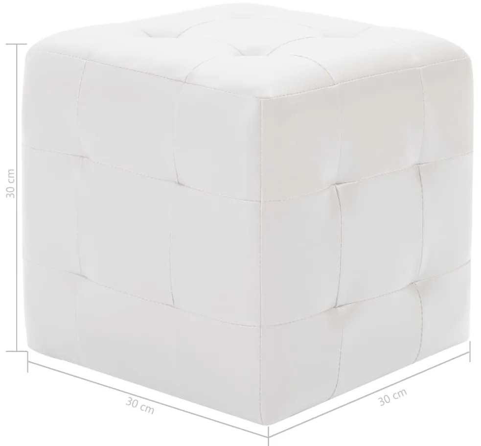 Pufe 2 pcs 30x30x30 cm couro artificial branco