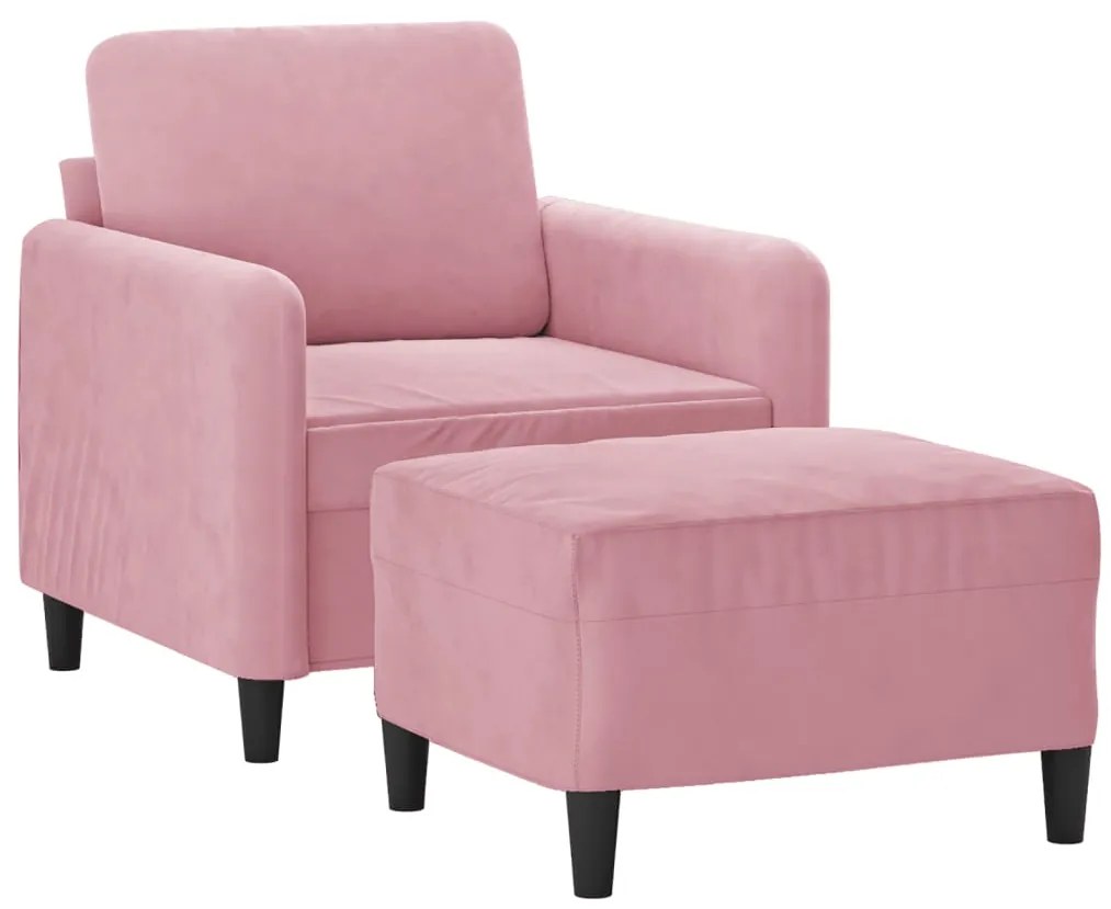 Poltrona com apoio de pés 60 cm veludo rosa