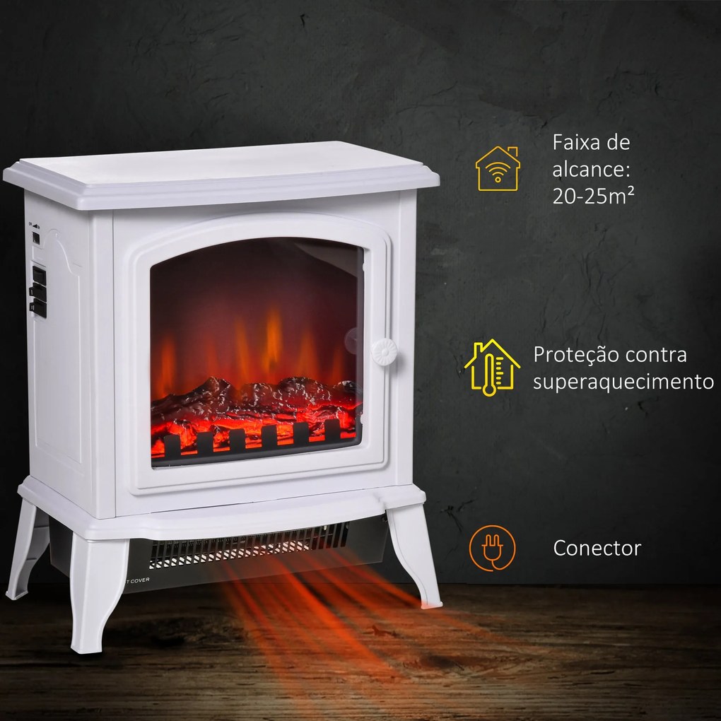 HOMCOM Lareira Elétrica Portátil 1000/2000W com Simulação de Chama Ter