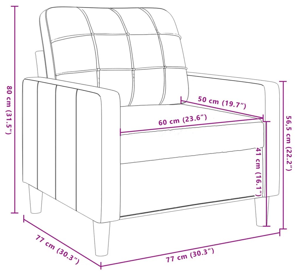 Poltrona 60 cm veludo castanho