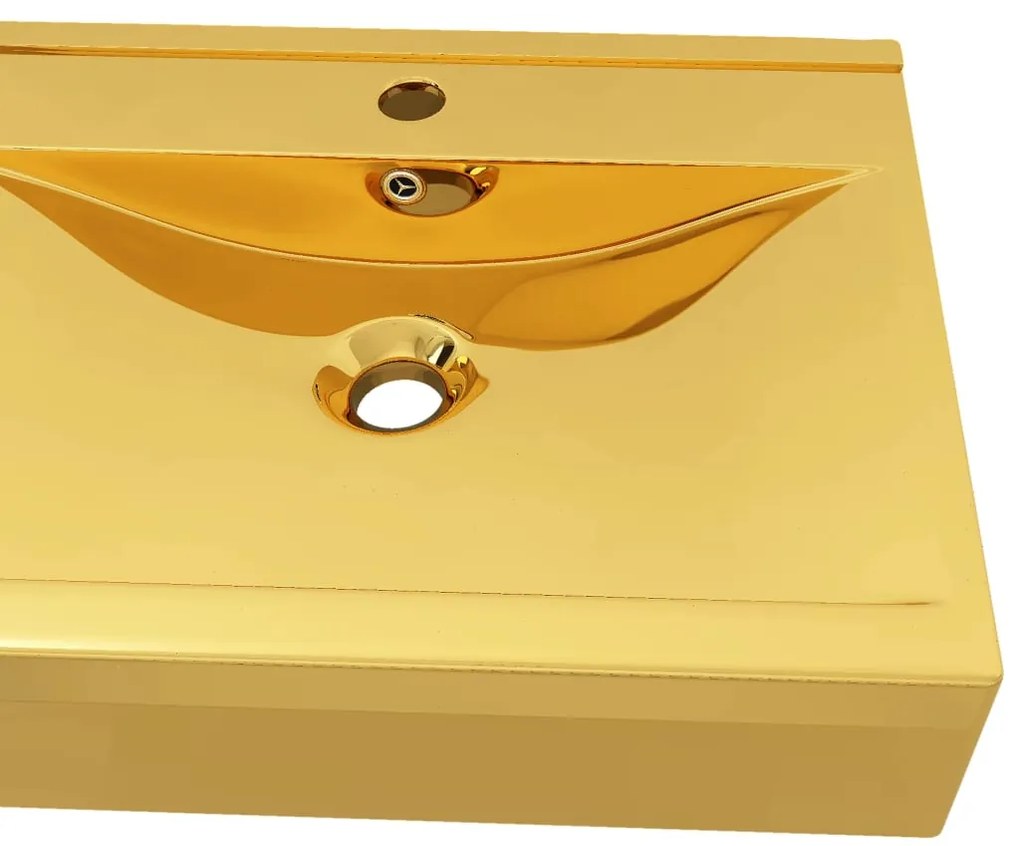 Lavatório com extravasamento 60x46x16 cm cerâmica dourado