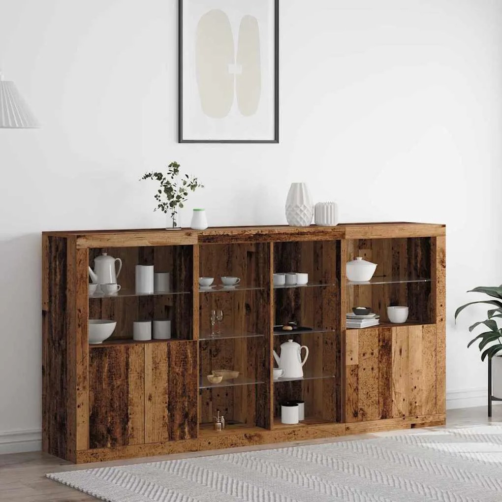 vidaXL Buffet 3 pcs Madeira antiga 202 x 37 x 100 cm
