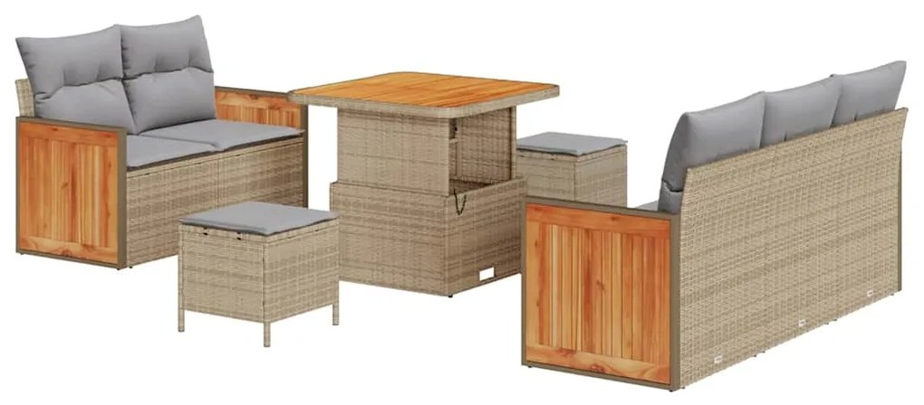 Conjunto de Sofá de Jardim vidaXL com Almofadas Bege Rattan PE Acácia