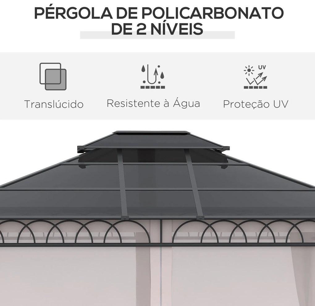 Outsunny Pérgola de Jardim 3,6x3m Pérgola de Exterior com Teto Duplo d