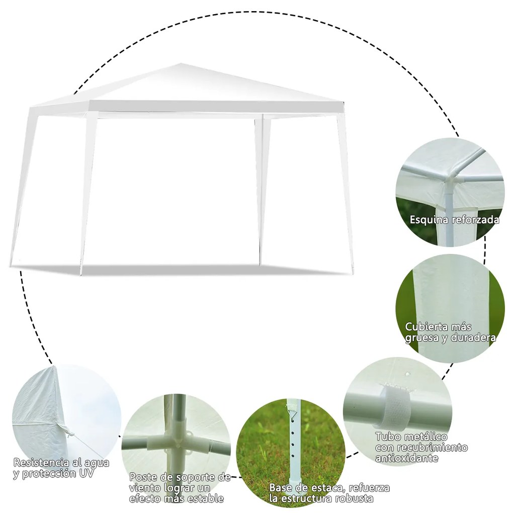 Tenda de exterior 3 x 3 m resistente com Estacas Cordas de vento para quintal Jardim Praia Branco