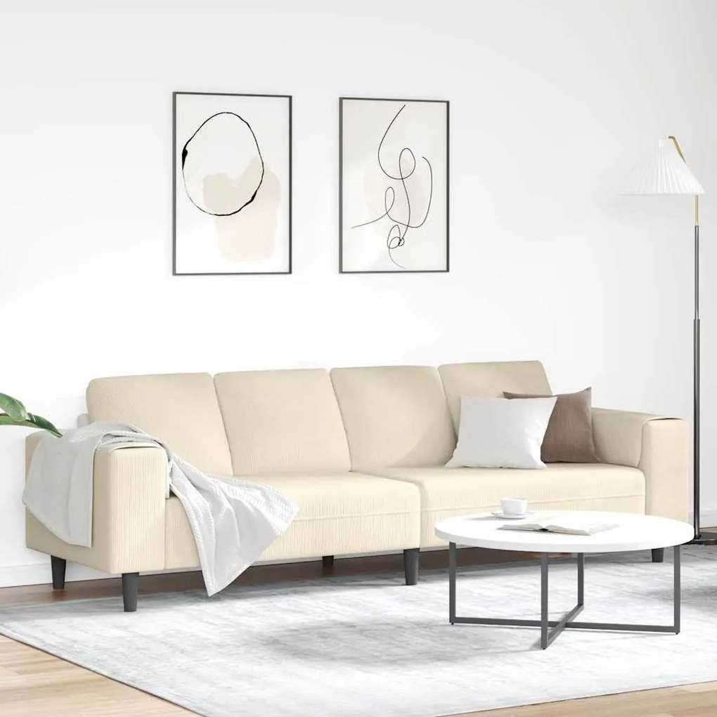 Sofá de Tecido com almofada Creme 208 cm Tecido de veludo côtelé
