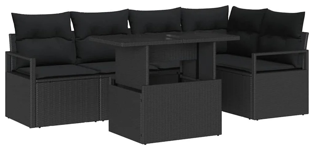 Conjunto de Sofá de Jardim de 6 Peças com Almofadas Preto Vime Sintéti