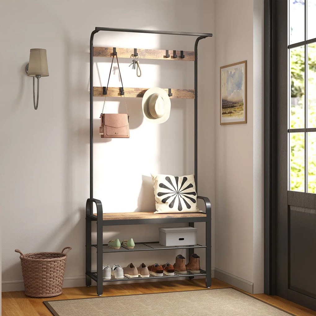 Cabide com 9 ganchos de 33,7 x 84 x 183 cm castanho acinzentado